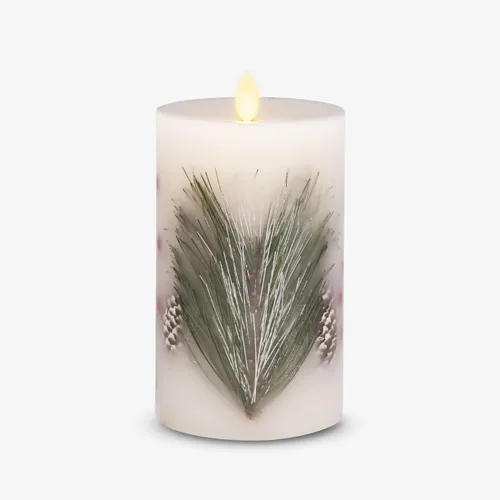 Vista 11 de Luminara Vela LED sin llama, de cambray suave, incrustada en concha y estrella de mar, pilar de llama móvil, cera real sin perfume con borde