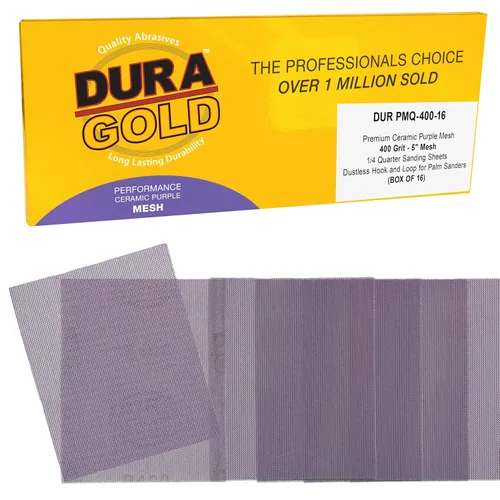 Vista 10 de Dura-Gold Papel de lija de malla de cerámica púrpura de grano 80 de alta calidad, tamaño de 1/4 hoja, caja de 16-4.5 x 5.5 pulgadas, parte trasera