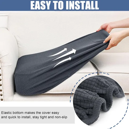 Vista 7 de Smiry Fundas de cojín impermeables para sofá, fundas de cojín de jacquard elástico, lavables, fundas de cojín gruesas para sofá, protector de Gris