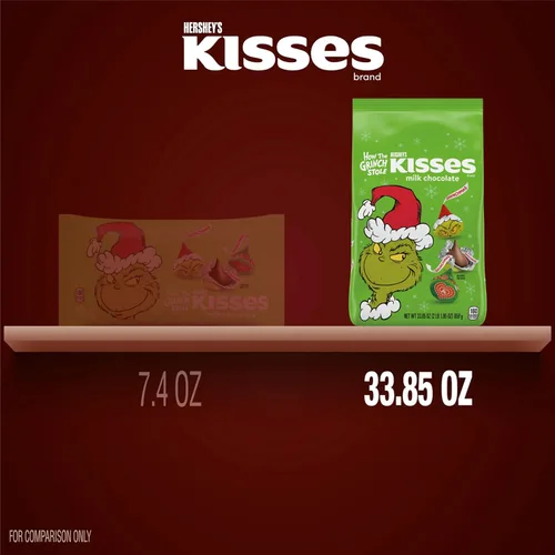 Vista 4 de HERSHEY'S KISSES Grinch - Bolsa a granel de chocolate con leche, caramelo de Navidad, 33.85 onzas