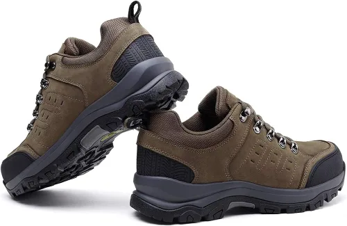 Vista 3 de CAMEL CROWN Zapatos de senderismo para hombre, botas de corte bajo, zapatos de cuero para caminar al aire libre, senderismo, entrenamiento, trabajo