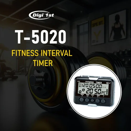 Vista 2 de T-5020 Temporizador de intervalo de fitness, temporizador de entrenamiento multifuncional con Pacer Black