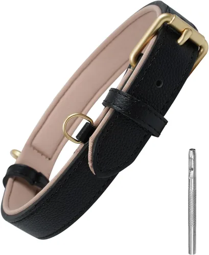 Vista 9 de Lmlpt Collar de cuero para perro, suave, acolchado, resistente, resistente, cómodo collar básico para mascotas con hebilla de metal ajustable a