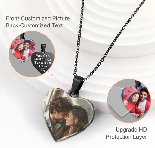 Vista 4 de Collar con Foto Personalizada, Collar Personalizado para Hombres, Collar Grabado Personalizado con Foto y Texto, Regalos Conmemorativos
