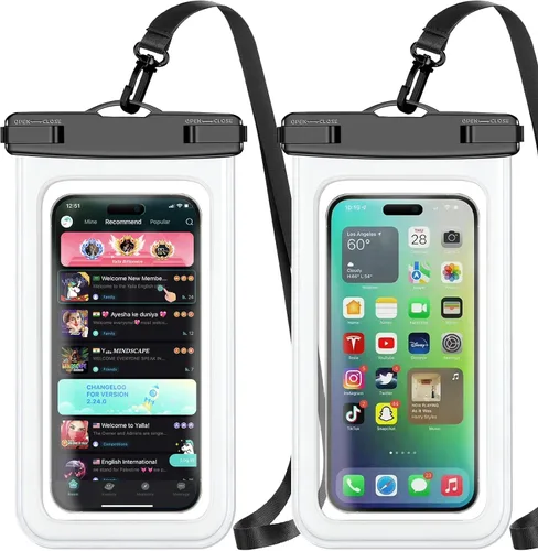 Vista 15 de Bolsa impermeable para teléfono, paquete de 2 fundas impermeables para teléfono blanco y negro, bolsa seca para teléfono celular, nivel