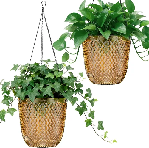 Vista 18 de Paquete de 2 macetas colgantes de riego automático de 7.2 pulgadas para plantas de interior y exterior, macetas colgantes de macramé de 34 pulgadas
