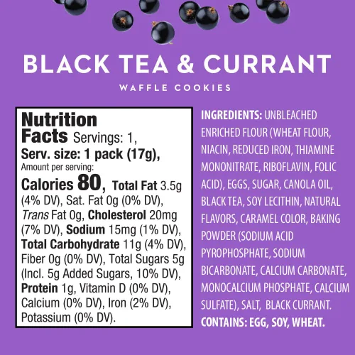 Vista 2 de Reko Tea Fusions - Galletas de gofre, té negro y grosella, paquetes de aperitivos envueltos individualmente, pizzelas italianas finas sin sabores ni