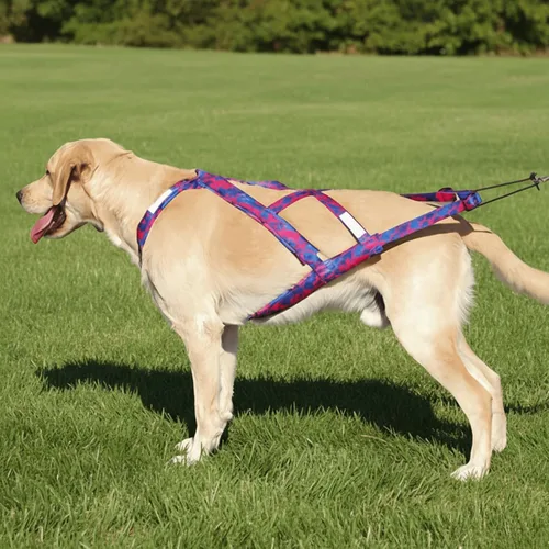Vista 7 de Arnés de tracción de peso para perros - Trineo y correr (Azul, M) Arnés de tracción en X para tirar de peso y trineo. Diseñado para perros