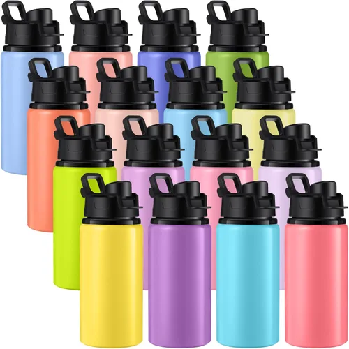 Vista 11 de Sunnyray 16 botellas de agua de aluminio a granel reutilizables a granel botellas deportivas con tapas a presión, paquete múltiple de botellas