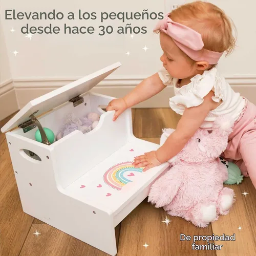 Vista 6 de Taburete personalizado para niños con flores de tallo blanco con almacenamiento