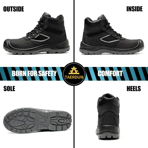 Vista 2 de TAERDUN Botas con punta de acero para hombre, impermeables, antideslizantes, transpirables, cómodas, ligeras, industriales y de construcción, botas
