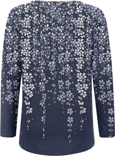 Vista 4 de Blusas de manga larga para mujer, blusas estampadas, blusas de moda para descansar, blusas casuales tipo túnica de ajuste holgado con cuello en V