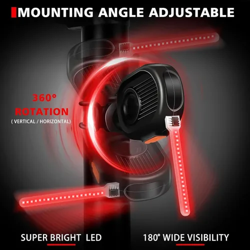 Vista 4 de Luz trasera LED para bicicleta, luz de ciclismo de meteoritos - Múltiples modos, recargable por USB, impermeable, adecuada para la mayoría de postes