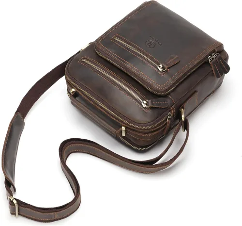 Vista 6 de Ringsun Bolso pequeño de cuero para hombre, bolso de cuero para hombre, bolsa de mensajero para hombre, bolsa cruzada con cremallera, bolsa