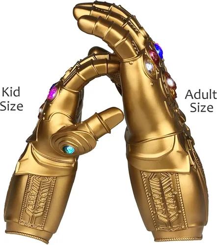 Vista 6 de Guante infinito de PVC iluminable para adultos guantes de guantelete de Iron Man Infinity Thanos dorados piedra infinita LED iluminada joya