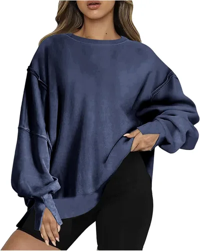 Vista 5 de Womens Oversized Casual Slit Y2K Pullover Top Crewneck Long Sleeve Corded Sweatshirts Fall Outfits 2023 Winter Clothes