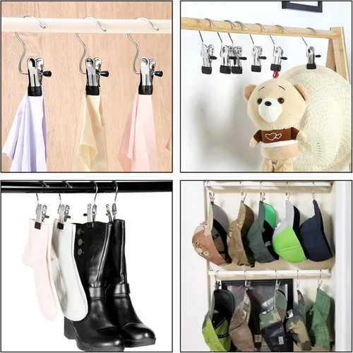 Vista 5 de FuninCrea Clips para ganchos de lavandería, 5 piezas de acero inoxidable antideslizantes para botas de lavandería, clips portátiles resistentes