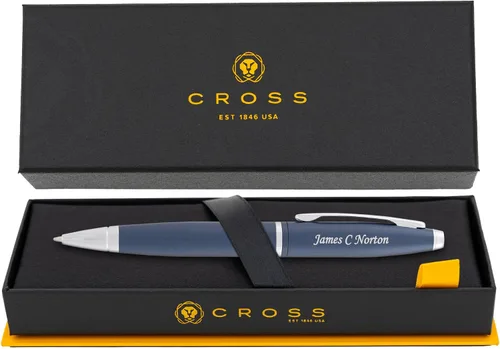 Vista 9 de Bolígrafo Cross Calais, laca azul con tapa cromada, grabado personalizado, regalo de graduación, promoción, jubilación u oficina