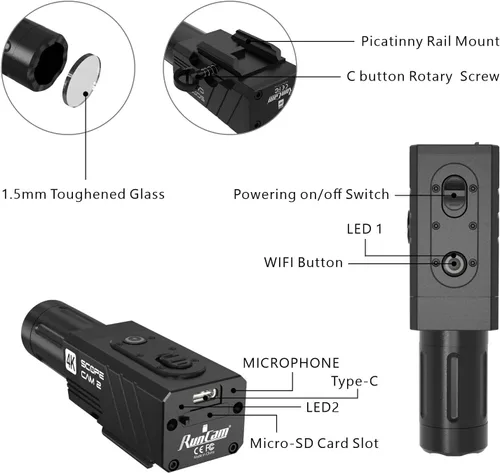 Vista 2 de RunCam ScopeCam2 4K Zoom Action Cámara impermeable 4xDigital HD Mini cámara de video con cable de interruptor de grabación