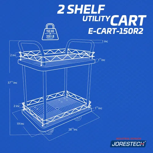Vista 5 de JORESTECH Carro de plataforma Dolly Warehouse Moving Push Hand Truck (rueda de goma de 2 pisos de 330 libras)