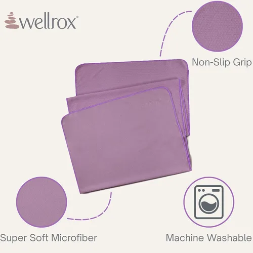 Vista 6 de Wellrox Toalla de yoga antideslizante - Toalla de mano y esterilla para yoga, pilates y fitness (lavanda)