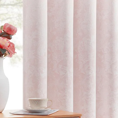 Vista 20 de Beauoop - Cortinas opacas beige con diseño floral jacquard, 2 paneles, para dormitorio/sala, de felpilla, gris pardo, aislantes y a prueba de ruido