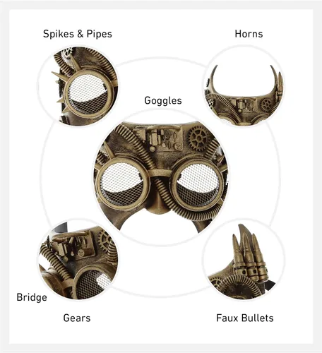 Vista 4 de Attitude Studio Steampunk Gladiator - Gafas de robot con media máscara