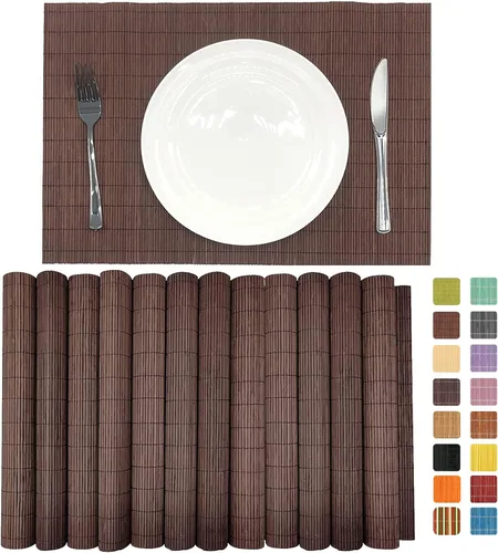 Vista 17 de Juego de 8 manteles individuales de bambú para sushi, estilo japonés, antideslizantes, de bambú, lavables, resistentes al calor, para comedor