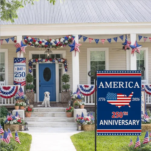 Vista 9 de Bandera de jardín con el 250 aniversario de Estados Unidos, bandera de Estados Unidos del 250 aniversario, bandera patriótica de 250 años, letrero