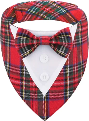 Vista 10 de ADOGGYGO Bandana de esmoquin para perro de cumpleaños, collar azul con corbatín, disfraz formal ajustable de cumpleaños para perros extra pequeños