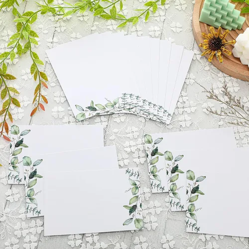 Vista 3 de Juego de 100 cartulina verde con sobres de 4 x 6 pulgadas, tarjetas de felicitación decorativas de flores en acuarela con hojas verdes para boda
