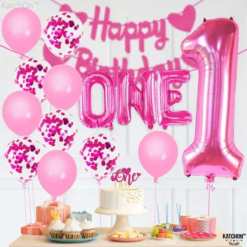 Vista 3 de KatchOn, Globos rosa intenso con el número 1 para el primer cumpleaños, 40 pulgadas, paquete de 12, globos rosa con el número 1, decoraciones