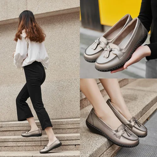 Vista 6 de Artisure Mocasines de cuero clásicos y cómodos para mujer, estilo casual, con borlas, bonitos zapatos de vestir para el trabajo, oficina, zapatos