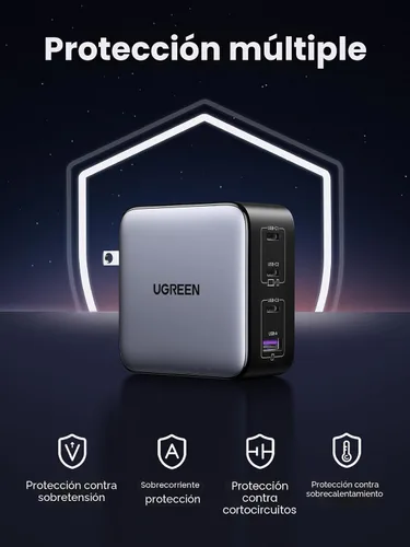 Vista 6 de UGREEN Nexode Cargador USB C GaN de 100W, Adaptador de Corriente Rápido Compacto Plegable de 4 Puertos para Cargador de Laptop para MacBook Pro/Air