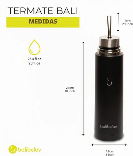 Vista 3 de BALIBETOV Botella de Yerba Mate Autoservable de 25 oz – Auto-Cebante Mate Cup Negro