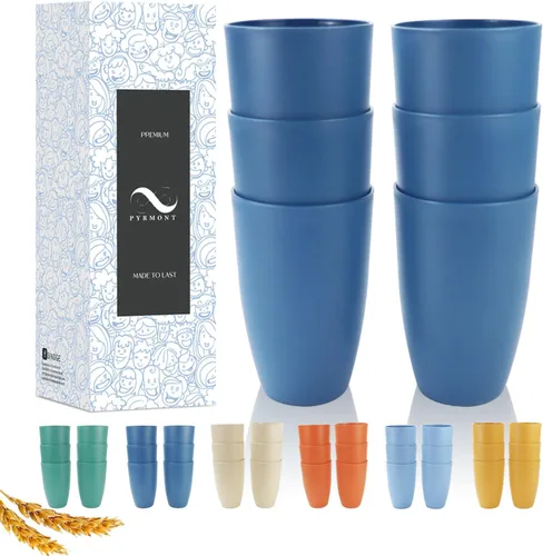 Vista 23 de PYRMONT Juego de 6 tazas de paja de trigo, tazas de café de plástico reutilizables, tazas de té con asas, juego de tazas de 16 onzas para café