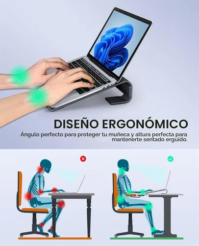 Vista 2 de Soporte para laptop para escritorio, soporte para MacBook SOQOOL resistente, soporte para laptop ergonómico ventilado de aluminio compatible