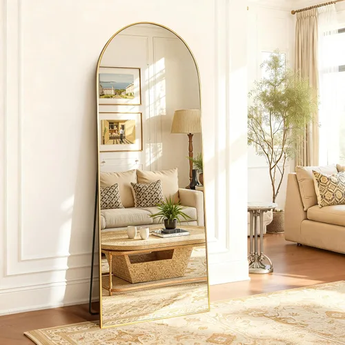 Vista 21 de Espejo de Cuerpo Entero 56"x21" - Espejo de Cuerpo Arqueado de Pie con Marco de Aluminio, Inclinado/Colgante para Dormitorio Vestidor Sala de Estar