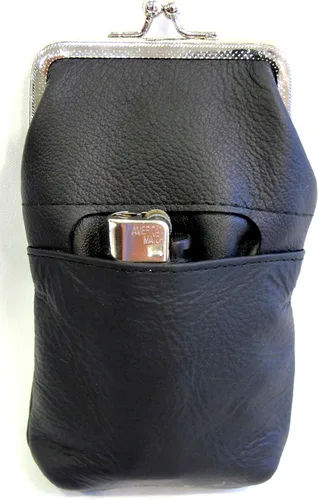 Vista 4 de Las mujeres 100% puro cuero cigarrillo caso encendedor partido bolsillo cremallera moneda bolsa -4 color (negro)