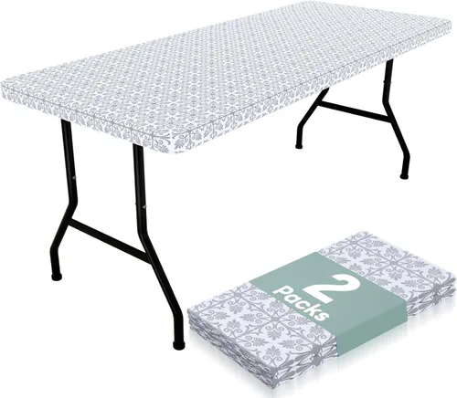 Vista 38 de Misaya - Mantel de vinilo rectangular, mantel elástico con respaldo de franela, 100% impermeable, cubierta de plástico para mesas plegables de 4