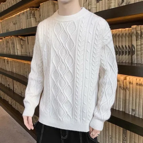 Vista 2 de Aelfric Eden Men Oversized Knit Sweater Cable Vintage Chunky Unisex Sweater Loose Crewneck Knitted Pullover