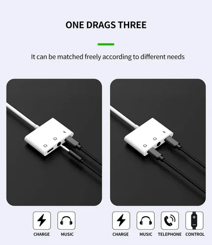 Vista 7 de Adaptador de auriculares Lightning a conector de audio AUX de 0.138 in y extensor de cargador Dongle auricular divisor compatible con iPhone 11 12