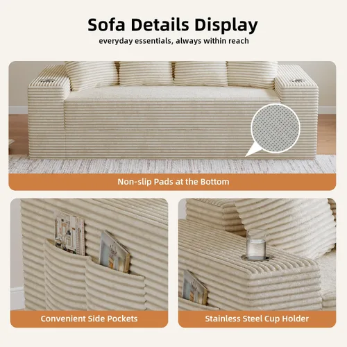 Vista 6 de Sofá cama sin hueso de 78 pulgadas para sala de estar, sofá cama Beige