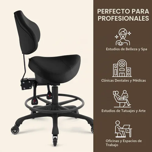 Vista 6 de Silla neumática giratoria con ruedas y respaldo ergonómico para Negro