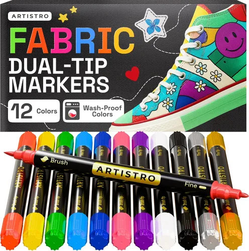 Vista 12 de ARTISTRO 2 marcadores de tela negros de doble punta – Kit de decoración de tela – Permanente para ropa – Bolígrafos de pintura acrílica para tenis