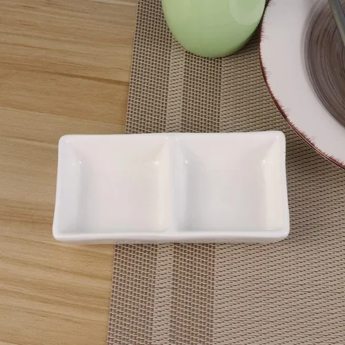 Vista 8 de Kichvoe Plato de cerámica de 2 compartimentos para aperitivos divididos, bandeja para servir aperitivos para salsa de soja, vinagre, ketchup
