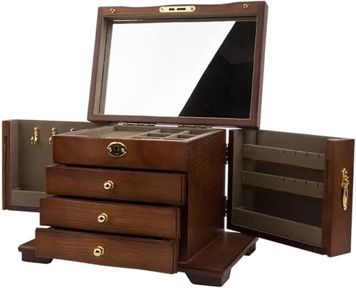 Vista 4 de CXDTBH - Joyero con cerradura, de madera antigua, estilo chino, europeo, caja de almacenamiento de joyas retro chino