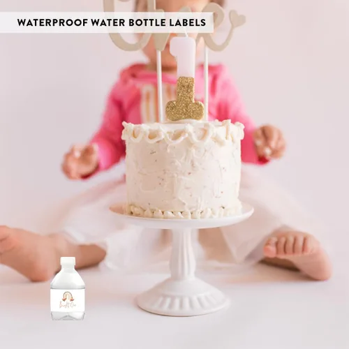 Vista 6 de Andaz Press Etiquetas impermeables para botellas de agua de primer cumpleaños con diseño de arco iris bohemio, envolturas brillantes para botellas