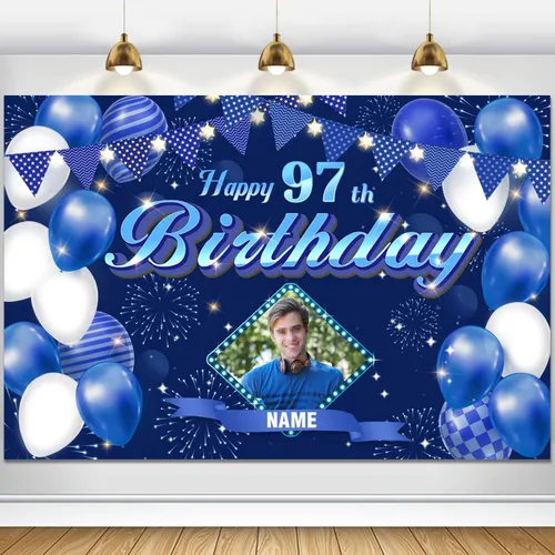 Vista 26 de Dicodes Fondo de decoración de feliz cumpleaños número 100 color azul marino personalizado, cartel con purpurina, pancarta, suministros