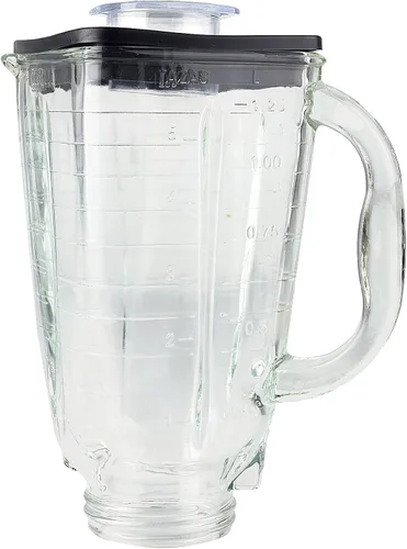 Vista 2 de Juego de 6 tarros de vidrio con tapa cuadrada de 5 tazas con cuchilla Fusion compatible con licuadoras Oster